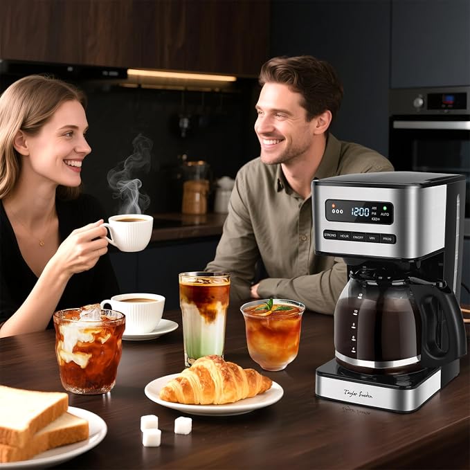 Taylor Swoden Programmable Coffee Maker 12 Cup, Black & Stainless Steel | Hot and Iced Coffee Maker, 4 Brew Strength, LED Display, 24H Timer, Keep Warm&Auto Shutoff- Drip Coffee Machine for Home - Image 9