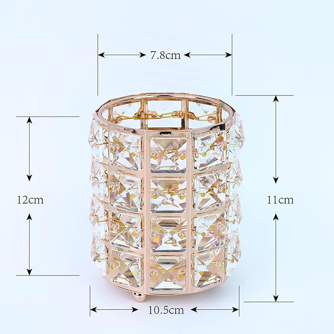 LUGUNU Makeup Brush Holder with Golden Crystal Bling – Elegant Vanity Organizer for Brushes, Pens & Pencils, Ideal for Bathroom or Office Countertop(2Pack)