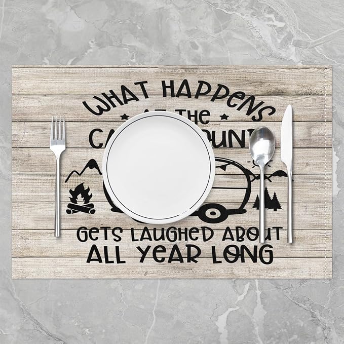 Feelyou Camper Placemats Set of 4 18"x12" Happy Camping Table Place Mats Decor Cartoon Camping Car Placemat for Kitchen Dining Table Farmhouse Trailers Camper Indoor Outdoor Decor Table Mats - Image 2