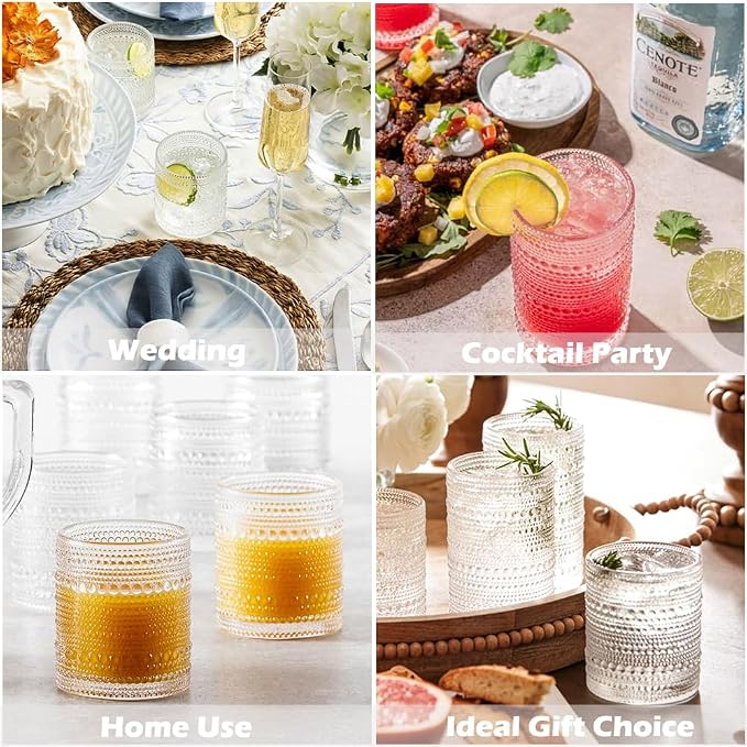Hobnail Drinking Glasses set of 6 (13 oz), Vintage Glasses Drinking Set Cocktail Glasses, Embossed Glass Cup for Kitchen, Tumbler Glassware Set for Beer, Juice, Cocktail, Whiskey and Milk - Image 5