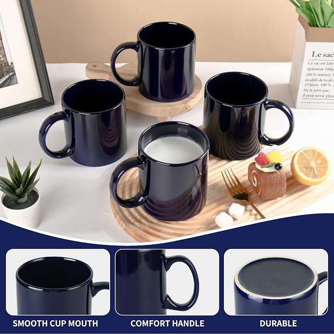 BYCNZB 22oz Super Large Ceramic Coffee Mugs Large Handles Set of 4 (Cobalto) - Image 4
