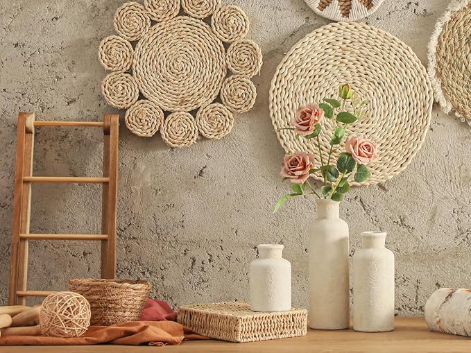 Ceramic Vases Set of 3, Whitewashed Neutral Flower Vases Home Decor, Pottery Rustic Farmhouse Decorative Vases Modern Decor for Table Mantel Entryway Bookshelf Living Room Kitchen Bedroom - Image 6