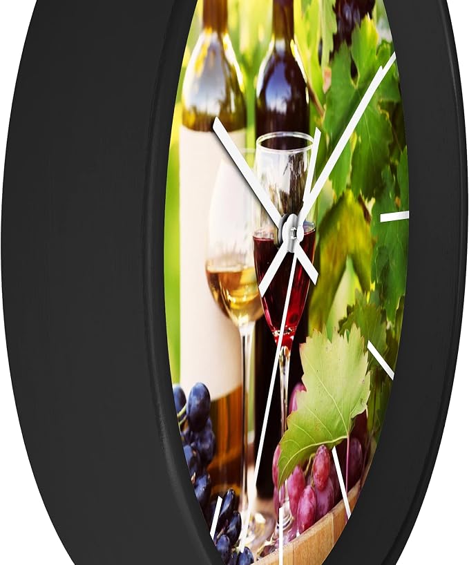 Mozingo ~ Wine Clock for Kitchen Bar Wall It's Wine O'clock Silent Time Gift Home Decor Made In USA, 10" (Hour Marks - Lines, Clock Frame Color - Black, Wine Theme #03) - Image 2