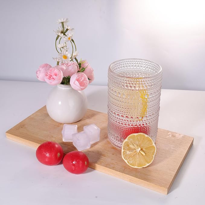 Set of 4 Hobnail Drinking Glasses, 15 oz, Vintage Jupiter Drinking Glasses,Embossed Old Fsahioned Glassware for Beer,Water,Juice,Cocktail,Whiskey,Gift (Clear, Large) - Image 3