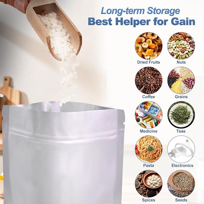 30PCS 4Gallon 14"X20" Mylar Bags for Food Storage with Oxygen Absorbers&Lables,10 Mil Thick Resealable Stand-Up Zipper&Heat Sealable Bags for Long Term Food Storage,Dried Food - Image 6