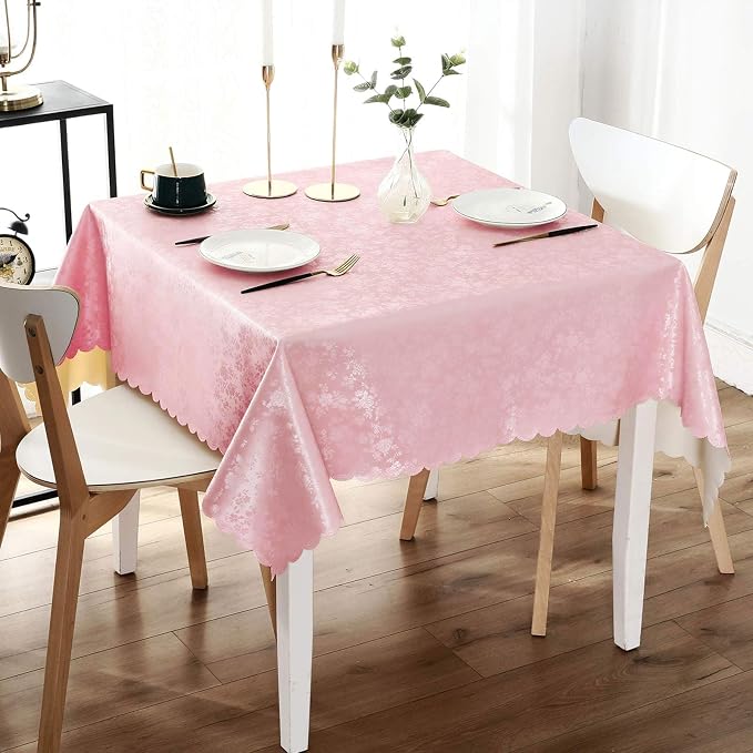 Smiry Square Waterproof Heavy Duty Vinyl Tablecloths, 70 x 70 Inch | Wipeable Washable Floral Embossed Table Cover for Kitchen and Dining Room, Indoor & Outdoor Use, Pink by Smiry