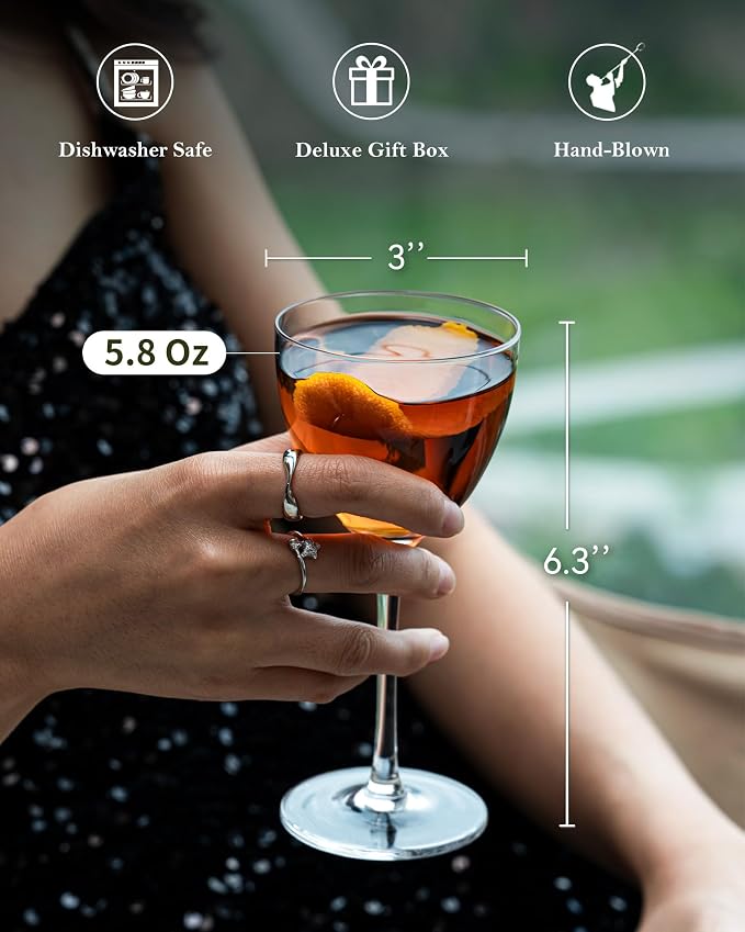GIHOP Nick and Nora Cocktail Glasses, Small Coupe Martini Glasses Set of 6 | 5.8Oz Hand Blown,100% Lead-Free Crystal Coupe Glassware, Cocktail Glasses for Manhattan, Cosmopolitan, Espresso with Gift Box - Image 4