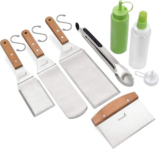 Metal Spatula Set - Griddle Accessories kit - Grill Flat Spatula Pancake Flipper Hamburger Turner - Metal Utensil Great for BBQ Grill Flat Top - Cast Iron Griddle Accessories - Commercial Grade