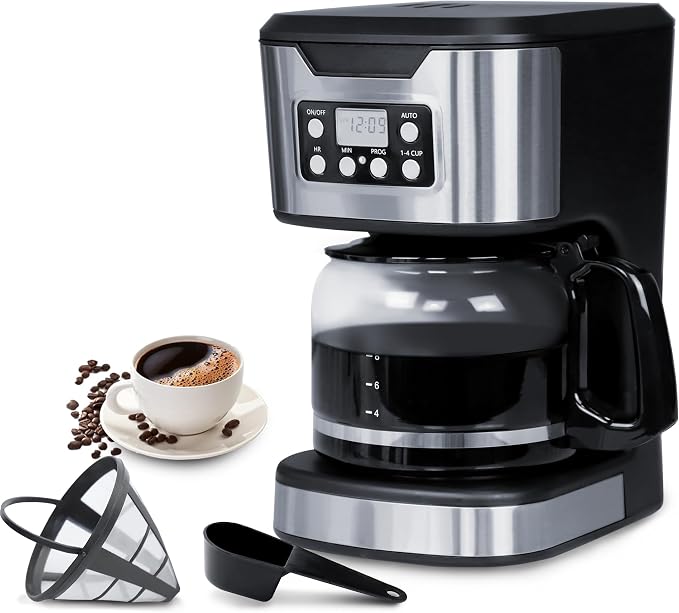 12 Cup Programmable Drip Coffee Maker, Fully Automatic Brewer | Features 1-4 Cup Select Setting, Programmable Timing, Automatic Drip Coffee Machine for Home & Kitchen Use， Stainless Steel by HousesAid