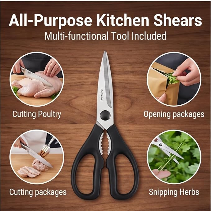 McCook Knife Set Sharp Kitchen Knife Block Set w Built-in Sharpener | German Forged Stainless Steel,15 PC,Razor Sharp,Anti-Rust,Restaurant Grade,Ergonomic Handle,Full Tang,Gift Box - Image 7