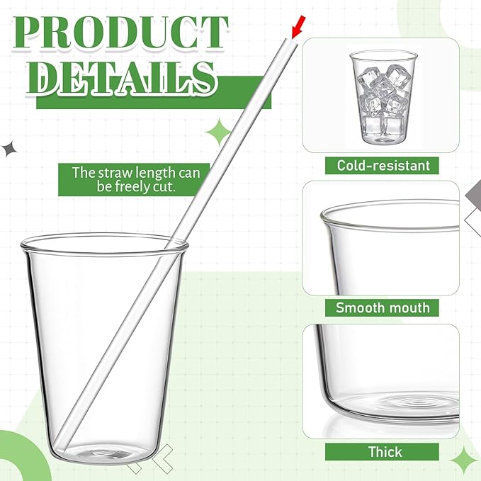 Set of 6 11.8 oz Clear Drinking Glass with Straws 340 ml Iced Tea Beer Cups Heat Resistant Kitchen Glassware for Juice, Beverage, Cocktail, Coffee, Soda - Image 3