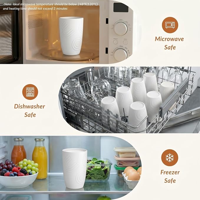 Homienly Kitchen Cups 12 OZ Wheat Straw Drinking Glasses–Unbreakable, Lightweight & Reusable Alternative to Plastic Cups,Dishwasher Safe Cups for Kitchen & Outdoor Use (White, 6 PCS) - Image 6