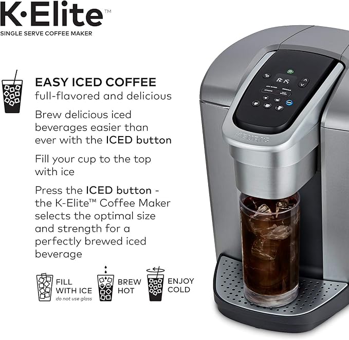 Keurig C K-Elite Maker, Single Serve K-Cup Pod Brewer, with Iced Coffee Capability, Extra Included, 75oz, Brushed Silver Plus Filter Bundle | Iced coffee capability, 75 oz reservoir, Filter - Image 5
