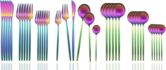 JASHII Silverware Set, 36 Piece Food Grade Stainless Steel Flatware Set Fork Spoon Knife Utensils for Daily Use and Party, Service for 6 Anti Rust, Safe in Dishwasher (Matte Rainbow) by JASHII