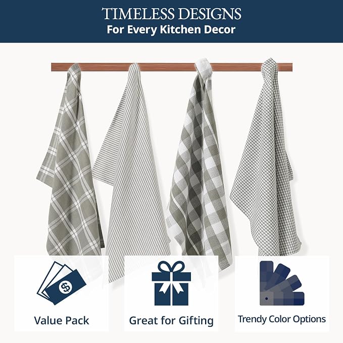 LANE LINEN Cotton Kitchen Towels Set, 4-Pack – Absorbent, Quick-Drying Dish Towels, Tea Towels, 18" x 28" - Slate Grey - Image 8