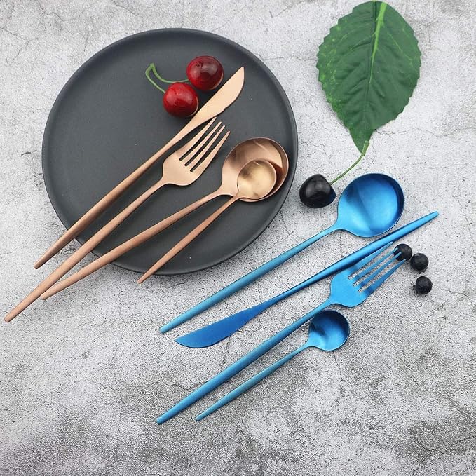 JASHII Silverware Set, 24-Piece Stainless Steel Flatware, Kitchen Utensil Set for 6, Tableware Cutlery - Matte Blue, Dishwasher Safe - Image 4