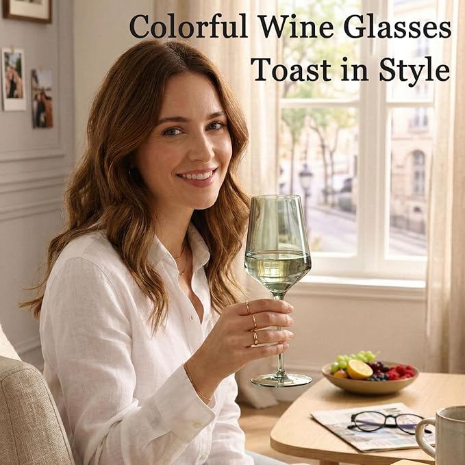comfit Colored Wine Glasses Set of 6-15 oz Hand-blown Lead-free Crystal Colorful Wine Glasses- Birthday Wedding Housewarming Valentine's Day Gifts for Wine Lovers Women, Mom, Wife, Friend - Image 5