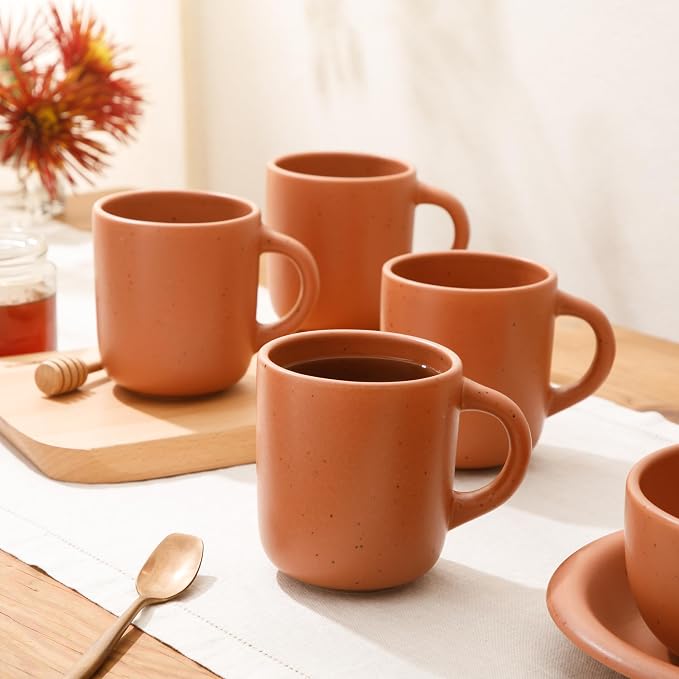 Bloomhouse - Two Time Oprah's Favorite Things Winner - Corsica Clay 4-Piece Mug Set – Burnt Apricot Terracotta Stoneware Coffee & Tea Cups, Durable Ceramic Drinkware - Image 4