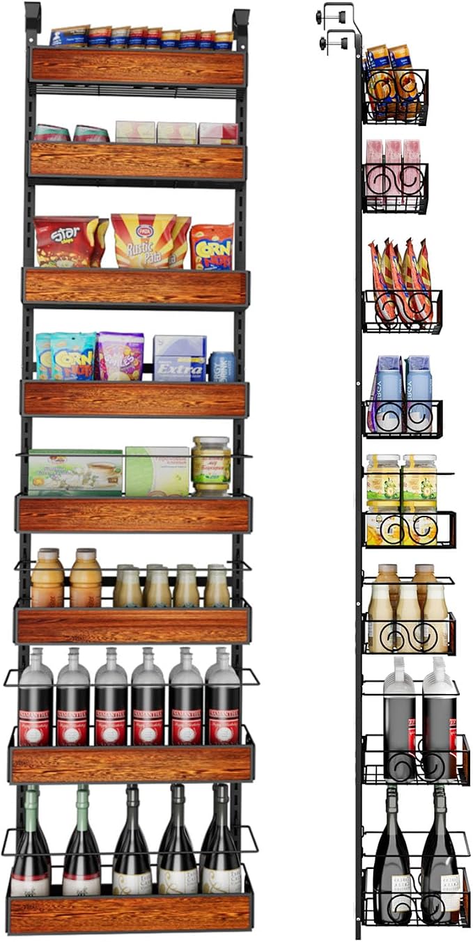 Over the Door Pantry Organizer, 8-Tier Metal Hanging Spice Rack with Adjustable Basket for Kitchen Storage - Image 8