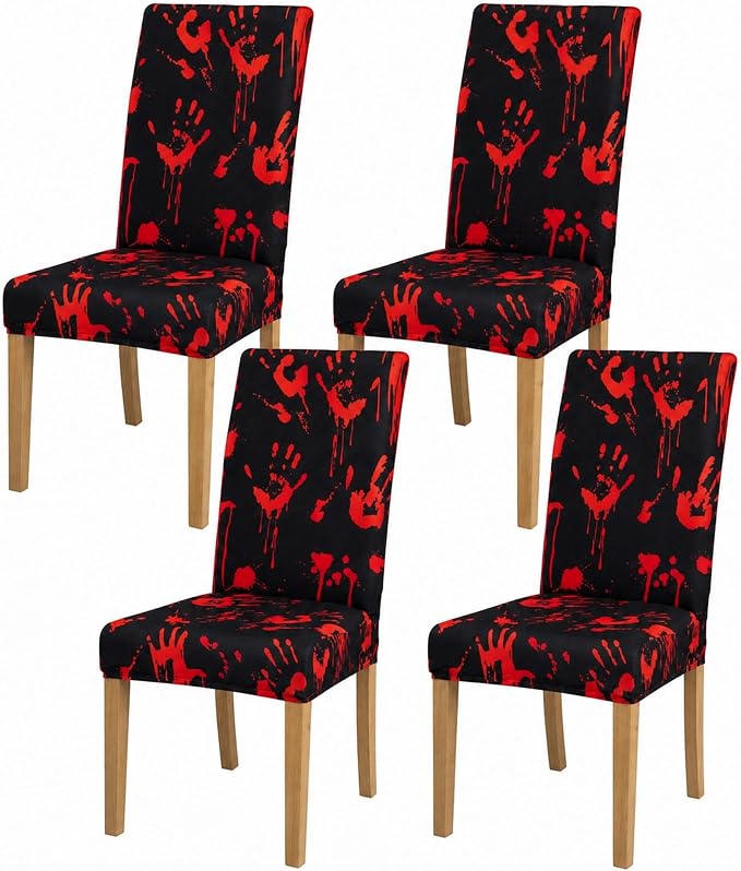 Halloween Chair Covers, Spooky Dining Chair Slipcovers, Stretch Fit | 4 Pack, Halloween Decor, Spooky Chair Covers, Stretch Fit, Washable, Dining Chair Slipcovers, Holiday Furniture Cover by BIETYONE
