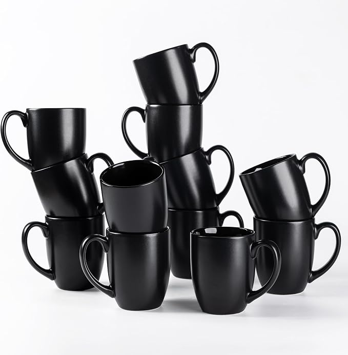 AmorArc 12 OZ Coffee Mugs, Matte Black Coffee Cups with Large Handle for Man, Woman, Ceramic Coffee Mugs Set of 12 for Latte/Cappuccino/Cocoa/Milk, Dishwasher & Microwave Safe by AmorArc