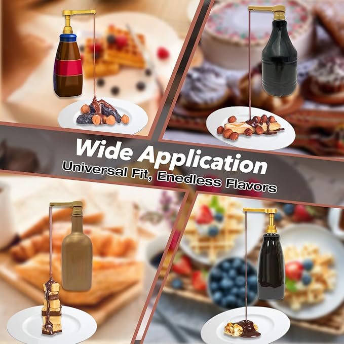2-Pack Gold Sauce Pump Dispenser for 64 oz Bottles - Reusable 15CC Syrup Pump for Chocolate and Caramel Sauces - Sauce Pump Dispenser for Vanilla Mocha Sauces