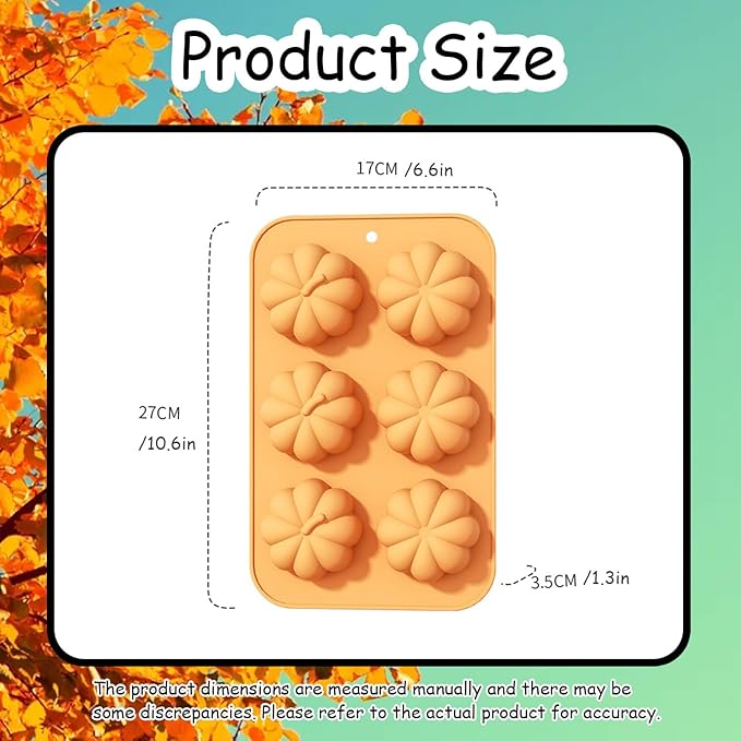 2 Pcs Pumpkin Silicone Molds for Chocolate 3D Fall Silicone Molds Halloween Thanksgiving Candy Baking Molds for Candy Ice Cube Cake Cupcake Decorations Jelly Jello Candle Soap