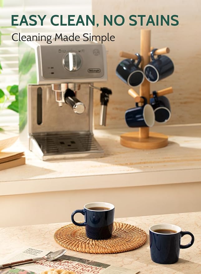 Sweese 3.5oz Porcelain Espresso Cups Set of 4, Mini Coffee Mugs Demitasse Cups - Navy - Image 5