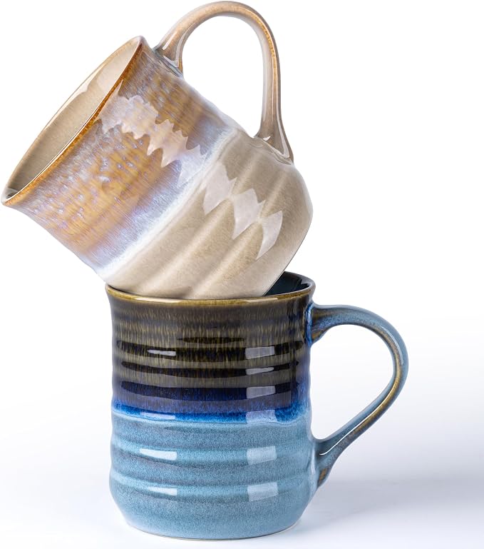 GBhome 18oz Large Coffee Mug Set of 2, Handmade Ceramic Coffee Mugs for Latte/Tea/Beer/Hot Cocoa, Dishwasher & Microwave Safe,Multi-Color by GBhome