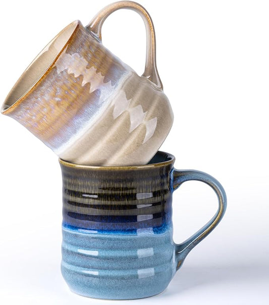GBhome 18oz Large Coffee Mug Set of 2, Handmade Ceramic Coffee Mugs for Latte/Tea/Beer/Hot Cocoa, Dishwasher & Microwave Safe,Multi-Color by GBhome