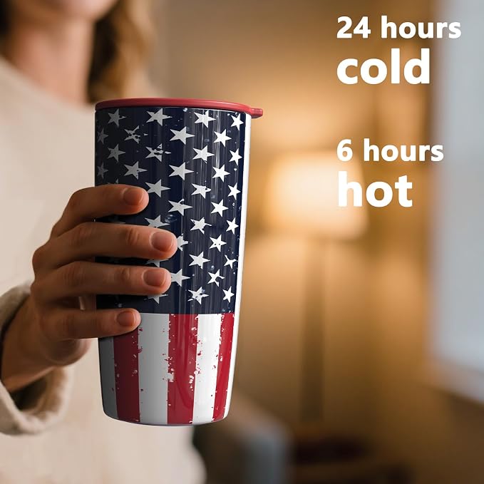 TILUCK 20 oz Insulated Coffee Tumbler with BPA-Free Lid | Travel Coffee Mug, Dishwasher Safe, Cup Holder Friendly, Double-Wall Vacuum Insulation for Hot & Cold Drinks, RedFlag - Image 3