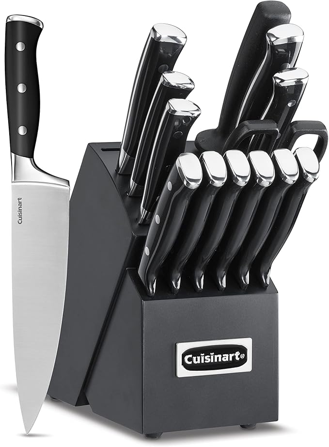 Cuisinart 15-Piece Knife Set with Block, High Carbon Stainless Steel, Forged Triple Rivet (Black/Black) by Cuisinart