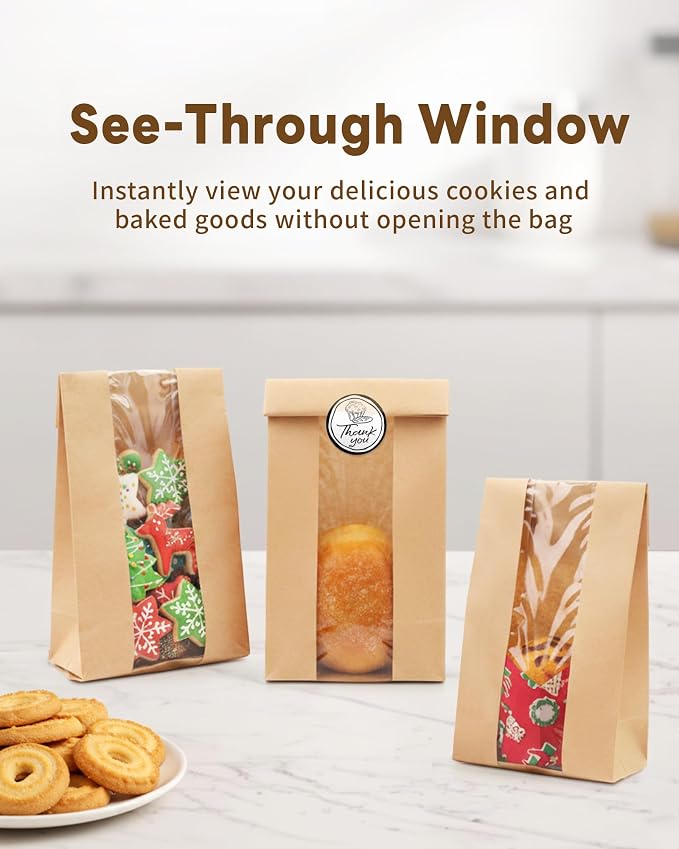 Bake Choice 50 PCS Small Cookie Bags with Seal, 3.5"x 2.3"x7.5 Treat Bags | Kraft Brown Paper Bags with Stickers, Bakery Bag for Snack, Cupcake, Coffee Bean, Party Favor, Cookie Packaging - Image 4