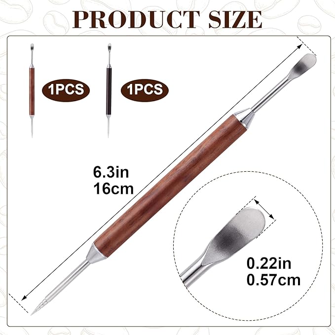 2 Pcs Double-Ended Latte Art Pen, Coffee Drawing Tool with Wood Handle, Latte Art Tools, Coffee Pen for Espresso Designs, Cafe and Home Use (2 Styles)