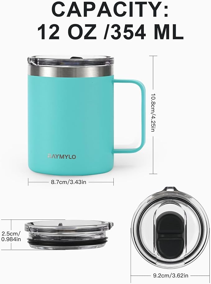 RAYMYLO Insulated Coffee Mug 12 oz, Spill-Proof & Detachable Slider Lid | Double Wall Stainless Steel with Thorough Clean Lid & Handle, Cold for 9 Hrs, Suitable for Camp Home Office - Image 6