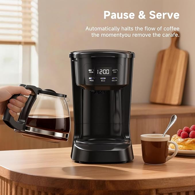Coffee Maker, 5 Cup Programmable Drip Coffee Machine-Black | 20 Hours Timer, 2 Hours Keep Warm, Compatible with Ground&Tea Leaves,Portable Small Cafetera for Home Office Travel Camping - Image 7