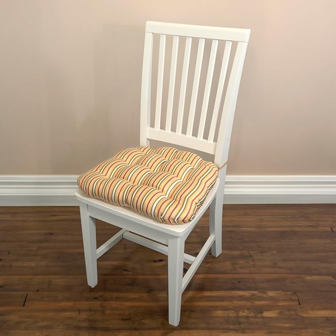 Barnett Home Decor Dining Chair Pad with Ties Mimosa Stripe - Size Small 15 x 17 Chair Cushion - Latex Foam Fill Cushion, Reversible, Machine Washable - Image 2