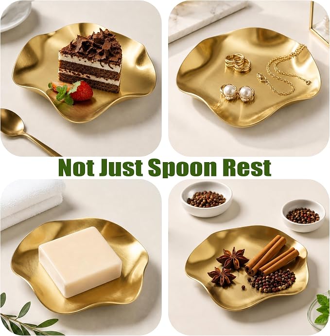 VanlonPro Stainless Steel Spoon Rest, Spatula Ladle Holder, Stainless Steel Utensil Spoon Rest Holder, Brushed Finish, Dishwasher Safe 5.9 Inch (Flower Gold 1PC) - Image 6