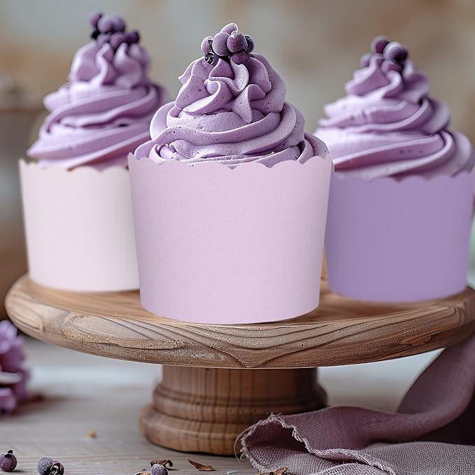 Whaline 120Pcs Purple Paper Baking Cups Scalloped Edge Cupcake Wrappers Gradient Purple Cupcake Muffin Cases for Wedding Birthday Baby Shower, 3 Colors - Image 4