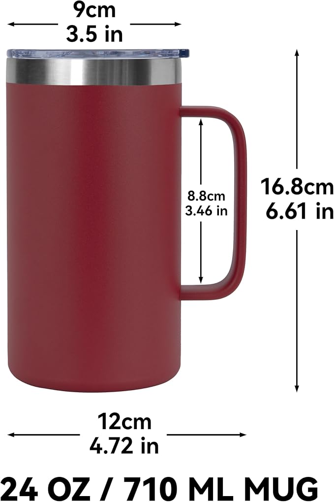 DOMICARE 24oz Mug with Handle and Lid, Stainless Steel Coffee Mug, Travel Mug with Handle, Double Wall Vacuum Coffee Tumbler, Reusable Insulated Cup, Dark Red, Pack 4 - Image 4