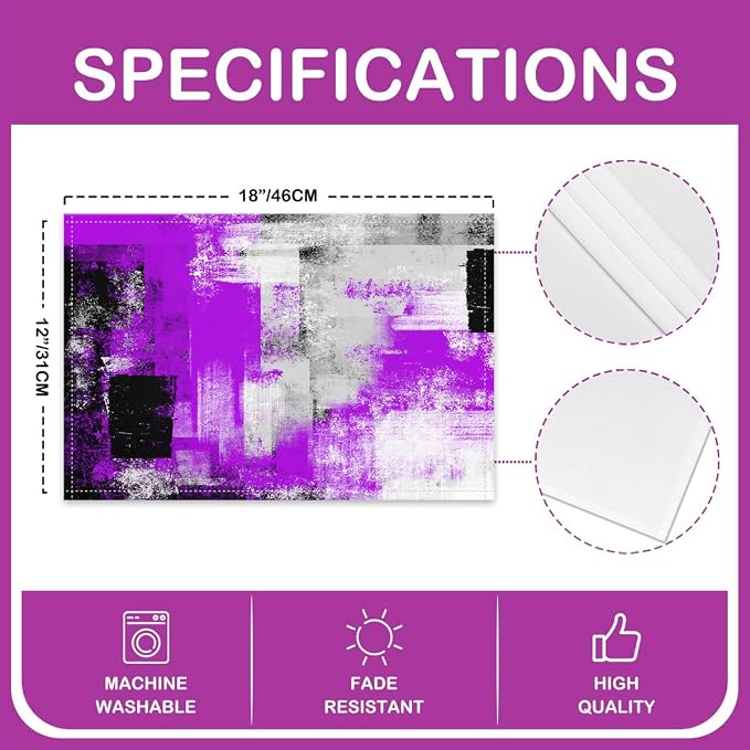 Feelyou Purple Grey Table Place Mats, Boys Girls 18"x12" Abstract Geometric Placemats Set of 4 for Kids Geometric Placemat for Kitchen Dining Table Decor Indoor Outdoor Buffalo Check - Image 4