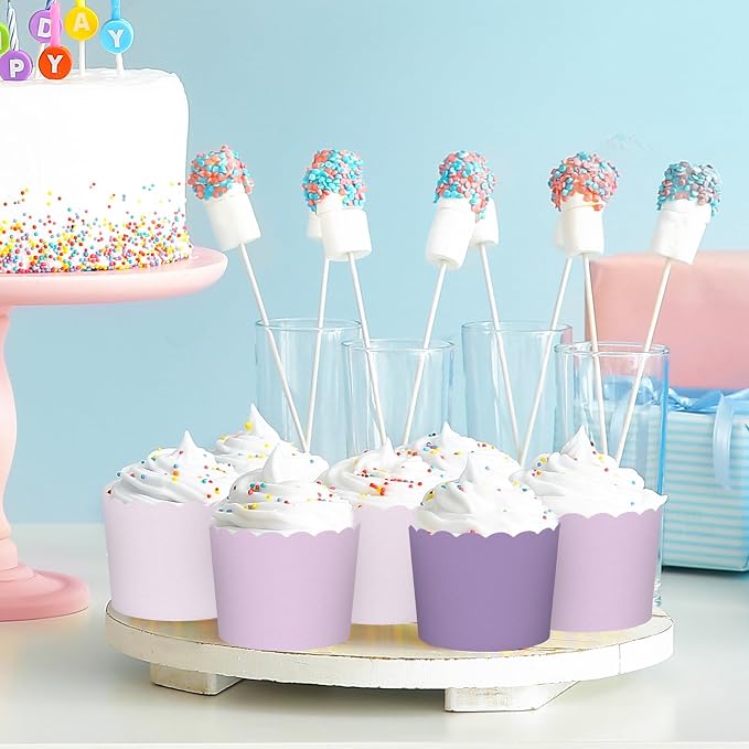 Whaline 120Pcs Purple Paper Baking Cups Scalloped Edge Cupcake Wrappers Gradient Purple Cupcake Muffin Cases for Wedding Birthday Baby Shower, 3 Colors - Image 7
