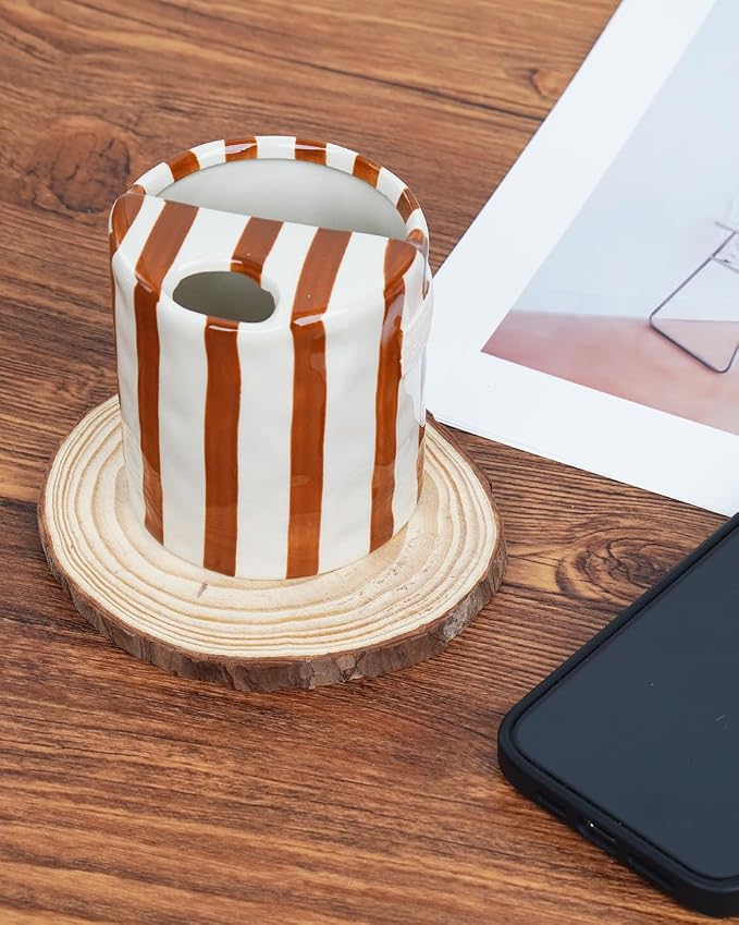 Coffee Mug Espresso Cup 10oz Ceramic Coffee Mugs Porcelain Coffee Cup Hand-Painted Striped Art Multiple Use for Kitchen, Dining-Brown - Image 4