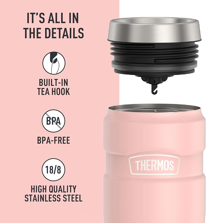 THERMOS Stainless King Vacuum-Insulated Stainless Steel Tumbler - 16oz, Matte Pink - Insulated Coffee Tumbler for Hot & Cold Drinks - Leak-Proof & Sweat-Proof for Commuting & Traveling - Image 4