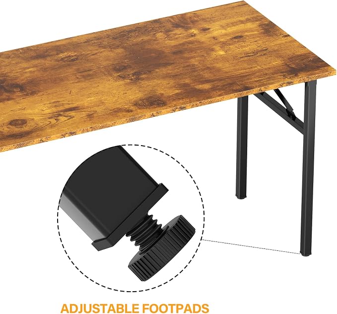 DlandHome 47 Inch Folding Computer Desk, Fully Assembled, Retro | Foldable Writing Table, Portable Activity Conference Table for Home Office, Wood Top Metal Frame, Collapsible Easy Storage - Image 9