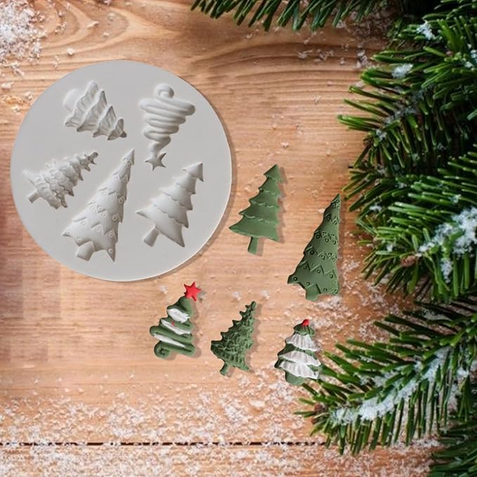 1 Pcs Christmas Tree Silicone Molds Cake Pans Cookie Trays Handmade Soap 5-Cavities Making Molds for Chocolate Pudding Jelly Muffin Cups Kitchen Baking Candy Decoration