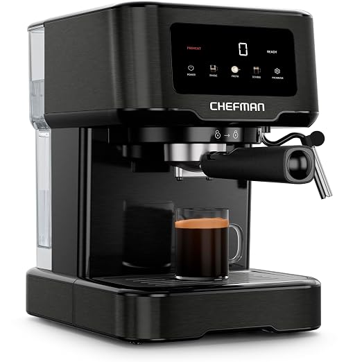 Chefman CraftBrew Espresso Machine, 15-Bar Pump Digital Espresso Maker w/Steam Wand for Latte & Cappuccino, Compact Espresso Coffee Machine w/ 1.5L Removable Water Reservoir - Stainless Black by Chefman