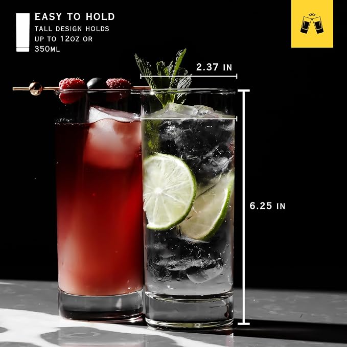 LEMONSODA Premium Highball 12oz/15oz Glass Sets - Elegant Tom Collins Glasses - Tall Water Drinking Glasses - Bar Glassware for Mojito, Whiskey, Cocktail (Bundle, Set of 12) - Image 2