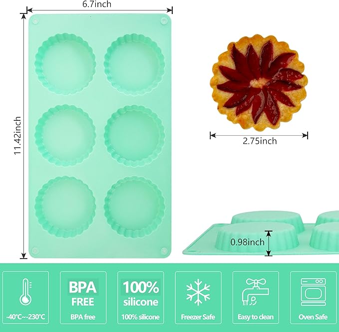 3Pack Mini Tart Pan Silicone, Mini Quiche Pans 3Inch,Non-stick Pie Pans, Egg Tart Mold for Pies, Quiches, Mousse Cakes, Dessert Baking