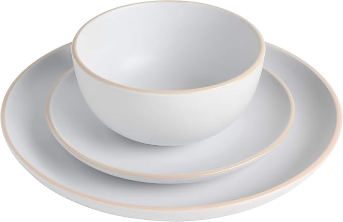 Gibson Home Rockaway 12-Piece Round Stoneware Dinnerware Set, Service for 4 – White Plates and Bowls, Modern Matte Finish, Microwave & Dishwasher Safe - Image 3